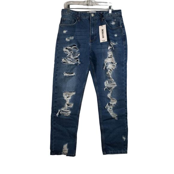 Women's Refuge Denim Boyfriend Mid Rise Distressed Jean, Size 11 - Blue - Picture 1 of 10